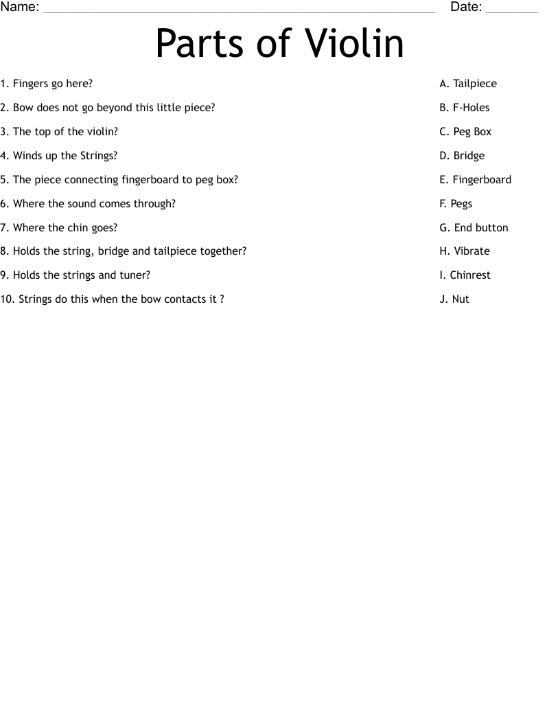 Parts Of Violin Worksheet WordMint