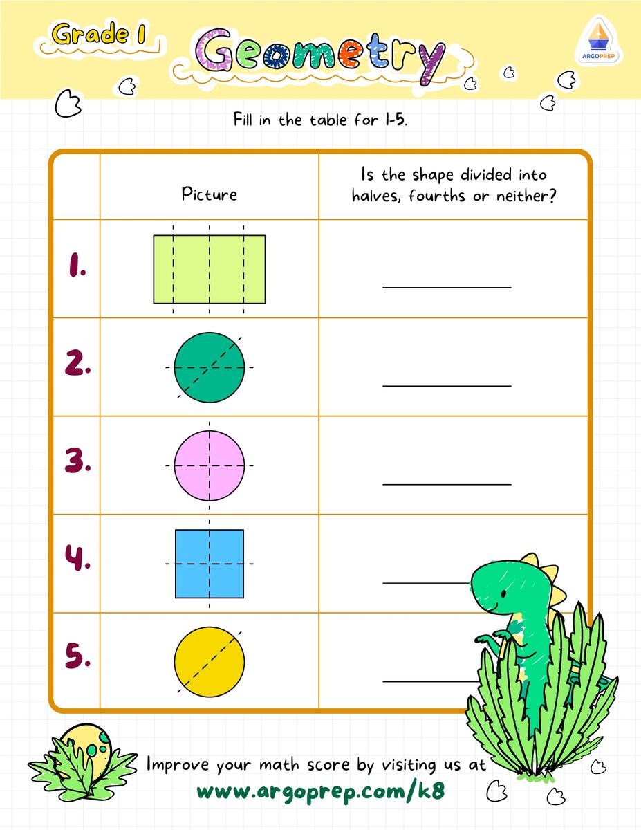 Parts Of Whole 1st Grade Fractions Worksheets ArgoPrep