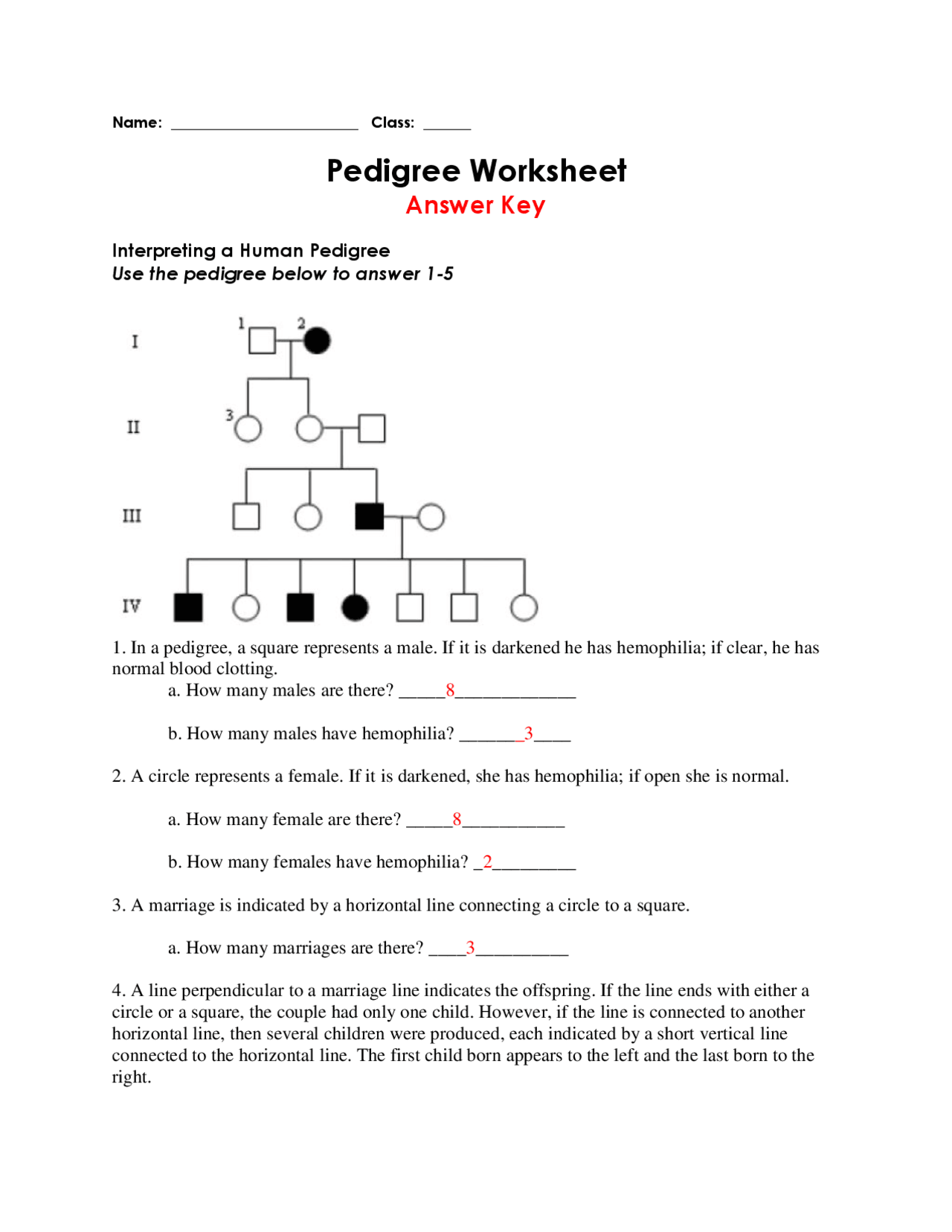 Pedigree Worksheet With Answer Key Exercises Genetics Docsity Pedigree Worksheet With Answer Key Exercises Genetics Docsity
