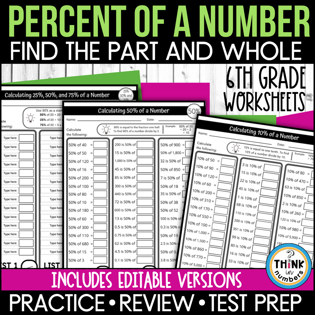 Percent Of A Number Find The Part Or Whole Worksheets Practice And Test Prep Made By Teachers
