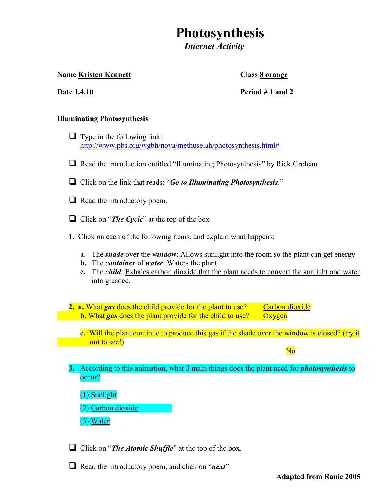 Illuminating Photosynthesis Internet Activity Bio 101 Assignment Studocu