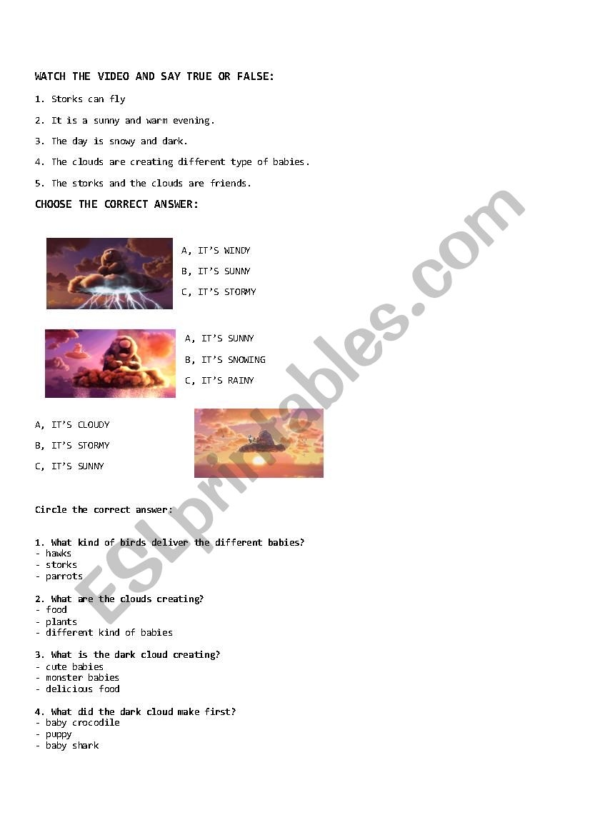 Pixar Partly CLoudy Worksheet ESL Worksheet By OrshiN