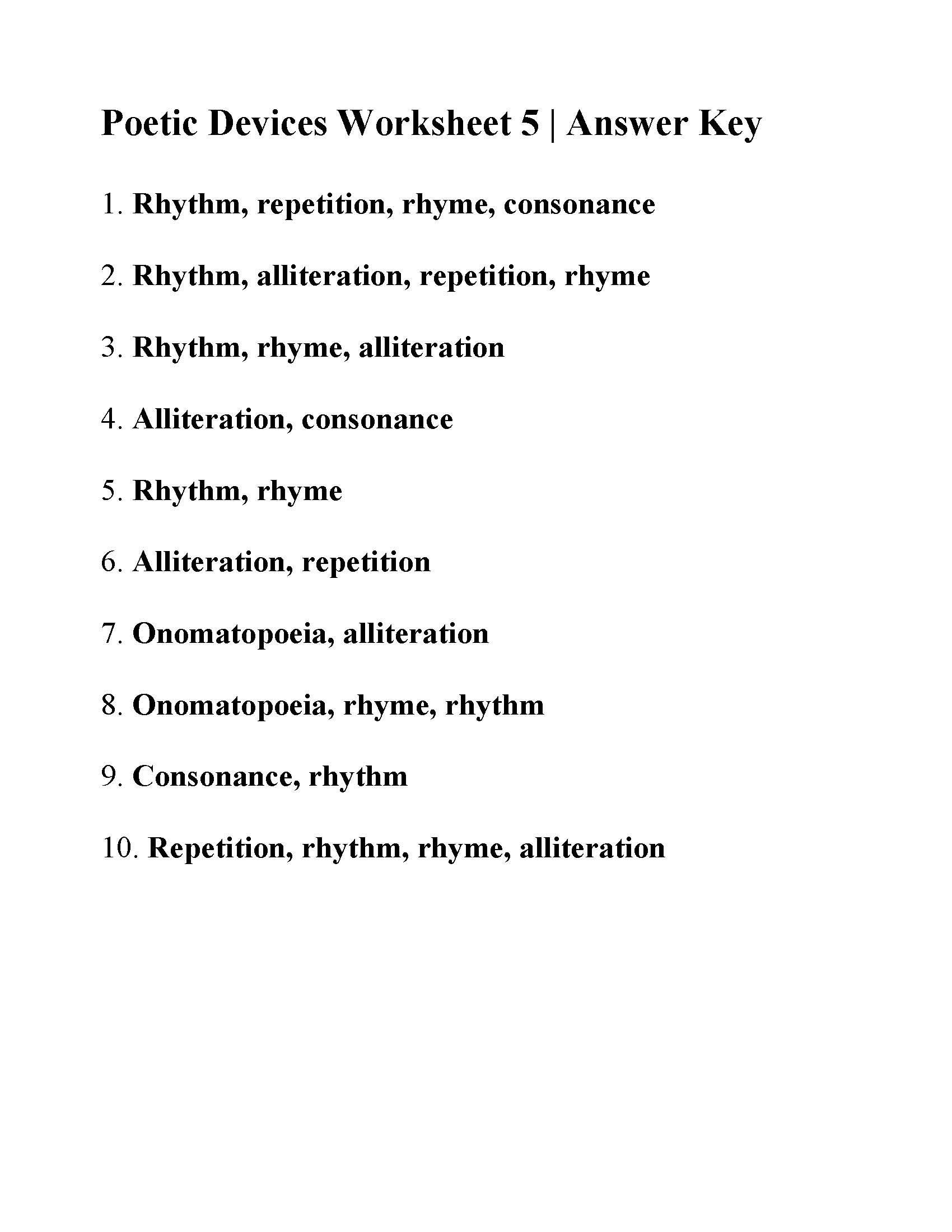 Poetic Devices Worksheet 5 Reading Activity Poetic Devices Worksheet 5 Reading Activity
