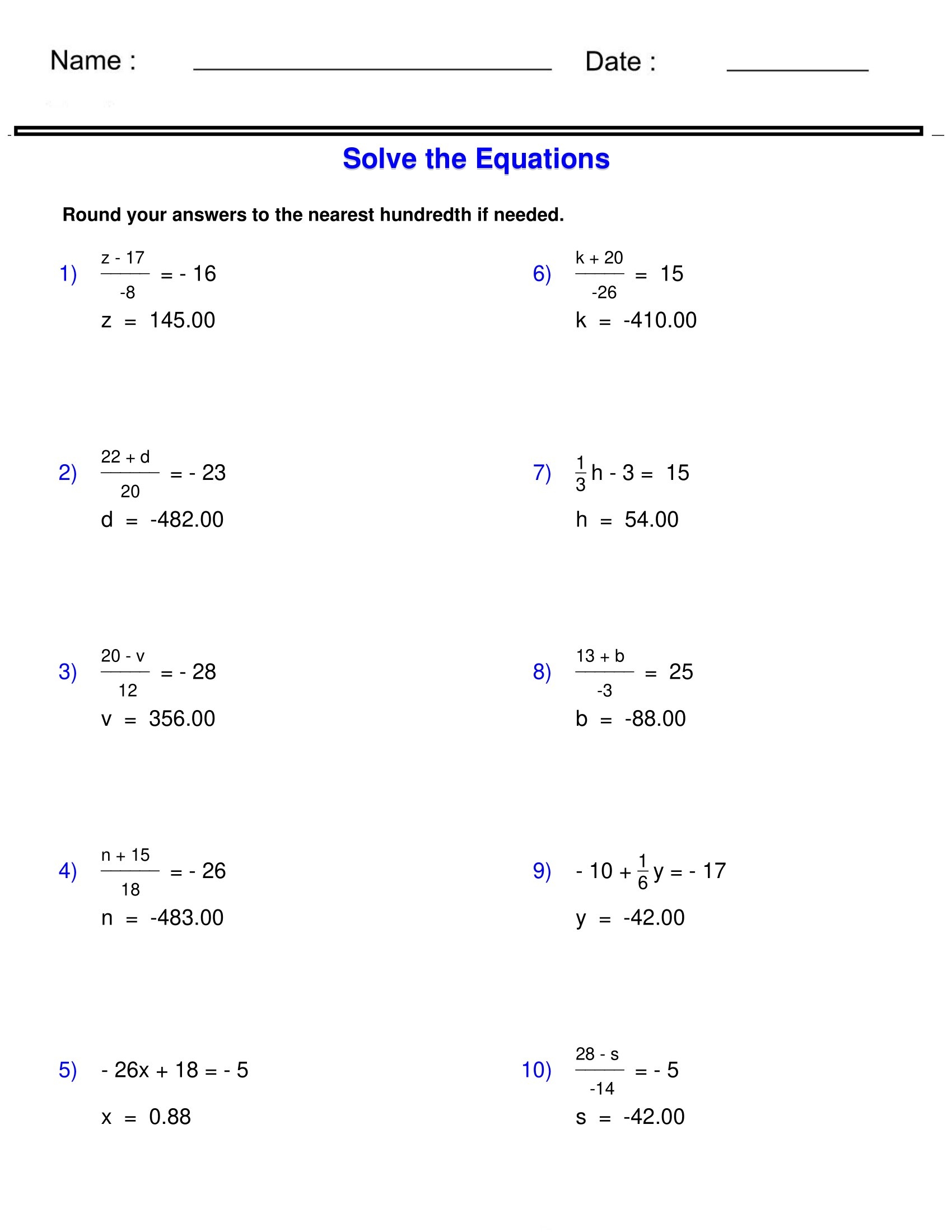 50 Two Step Equations Worksheet Samples To Download In PDF