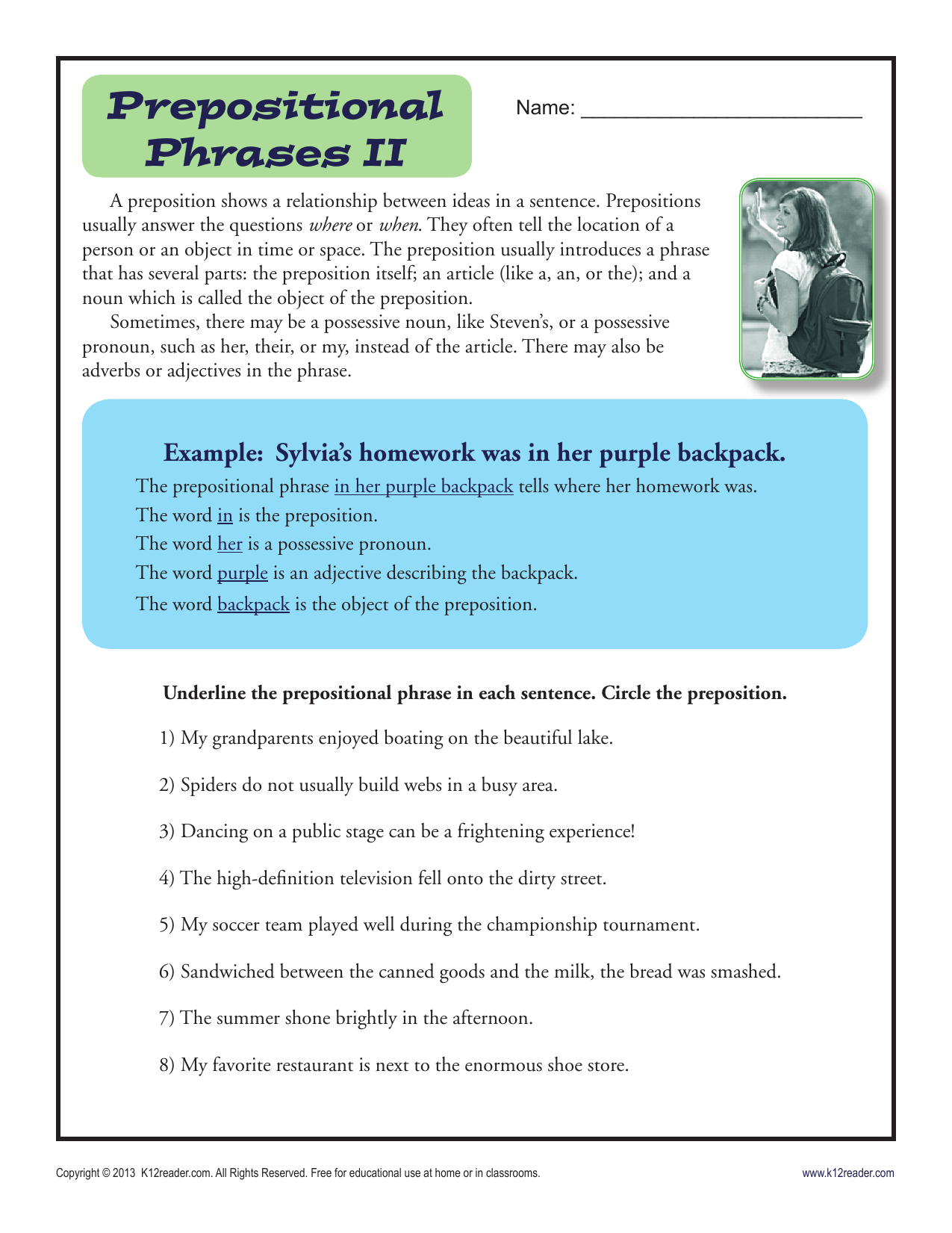 Prepositional Phrases Worksheet Grammar Practice Prepositional Phrases Worksheet Grammar Practice