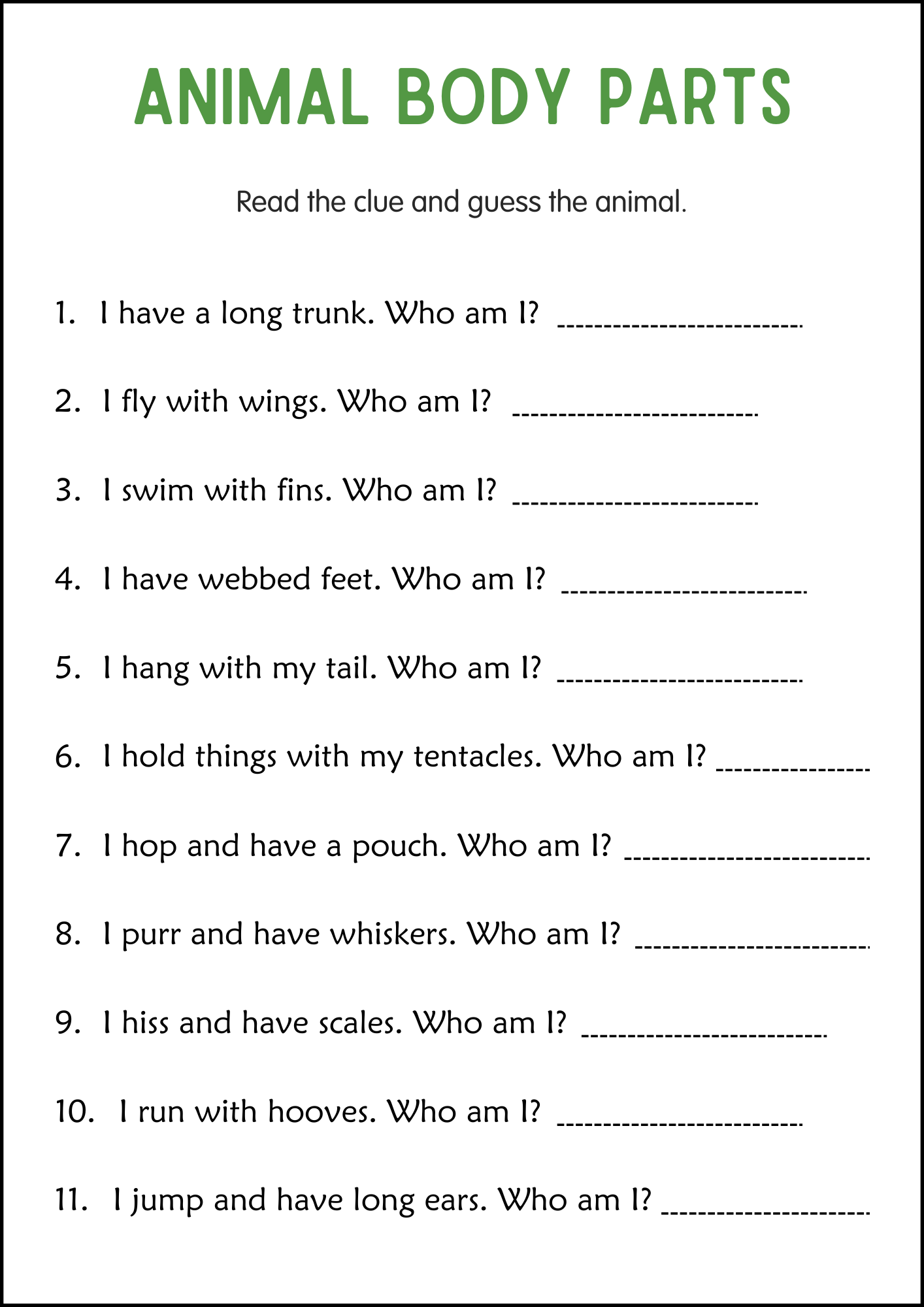 Printable Body Parts Of Animals Activity Worksheets For Grade 2 3 4 Made By Teachers Printable Body Parts Of Animals Activity Worksheets For Grade 2 3 4 Made By Teachers