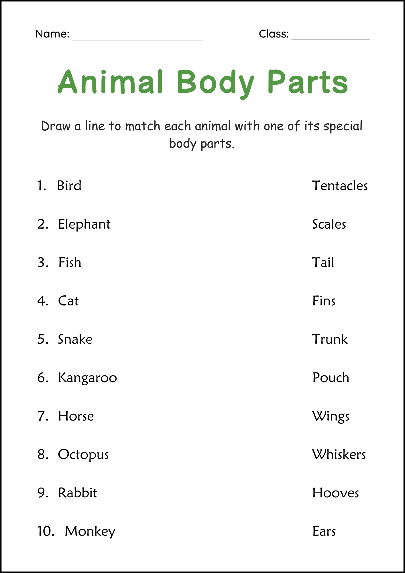 Printable Body Parts Of Animals Activity Worksheets For Grade 2 3 4 Teaching Resources Printable Body Parts Of Animals Activity Worksheets For Grade 2 3 4 Teaching Resources