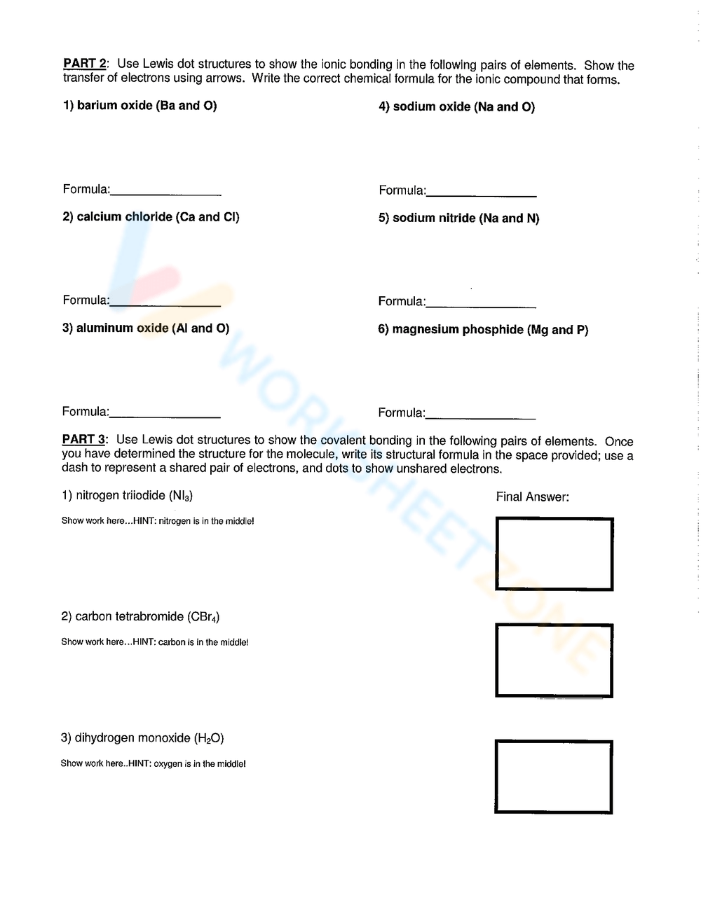 Printable Grade 10 Chemical Bonding Ionic And Covalent Fill In The Blanks Worksheets Download