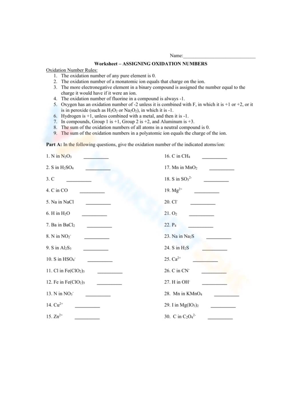 Printable Grade 11 Easter Assigning Oxidation Numbers Worksheets Printable Grade 11 Easter Assigning Oxidation Numbers Worksheets
