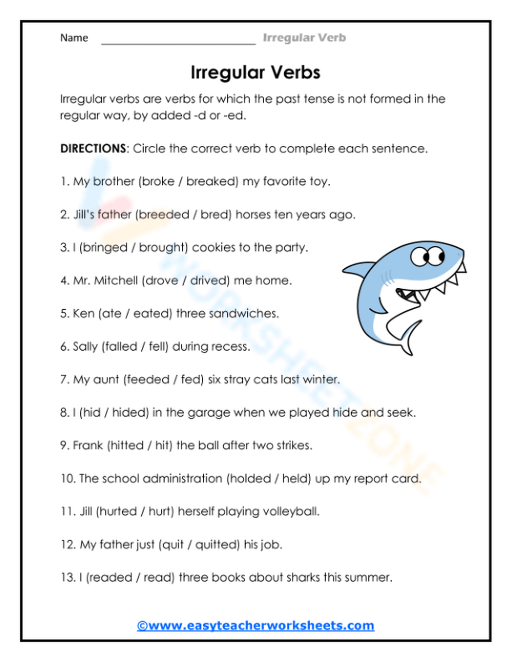 Printable Grade 5 Irregular Past Tense Verbs Worksheets Printable Grade 5 Irregular Past Tense Verbs Worksheets