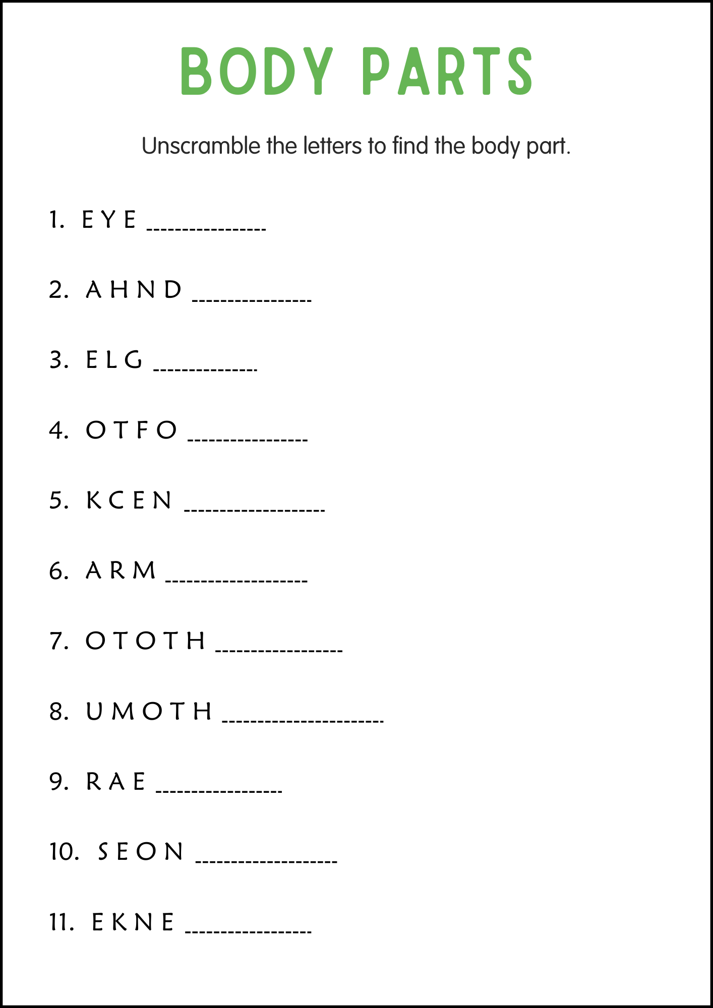 Printable Human Body Parts Worksheet Body Parts Matching Activity For Grade 2 Made By Teachers