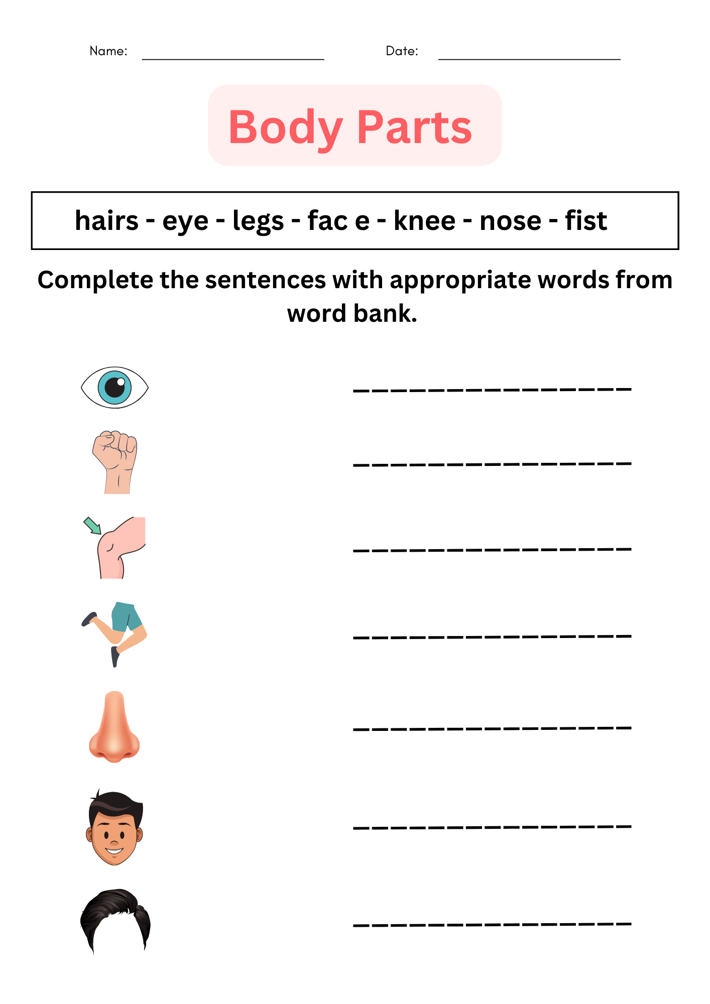 Printable Matching Body Parts Worksheet For Special Education Grade 1 2 3 Made By Teachers