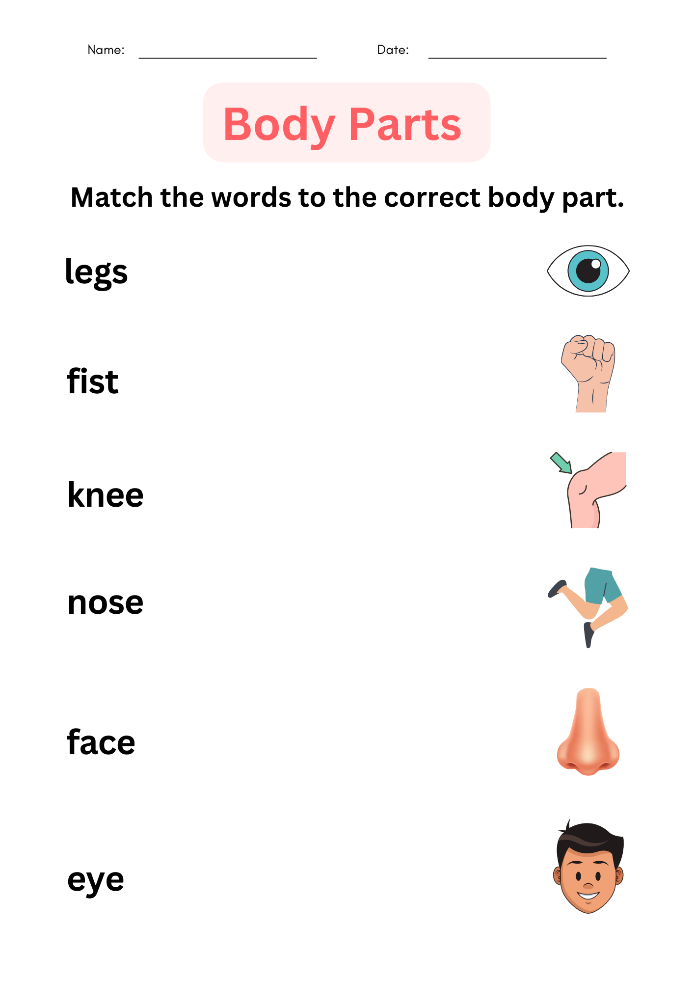 Printable Matching Body Parts Worksheet For Special Education Grade 1 2 3 Made By Teachers