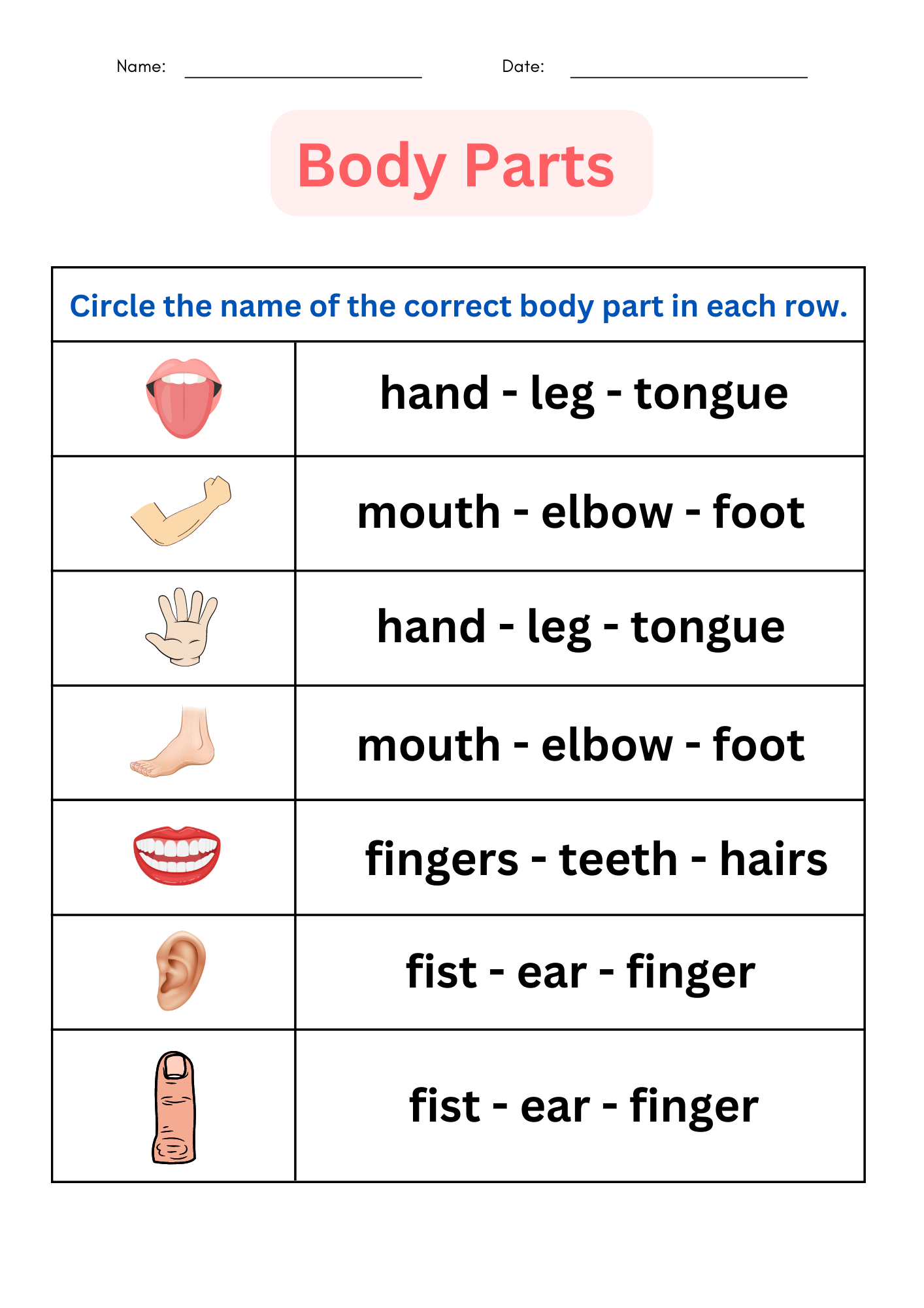 Printable Matching Body Parts Worksheet For Special Education Grade 1 2 3 Made By Teachers