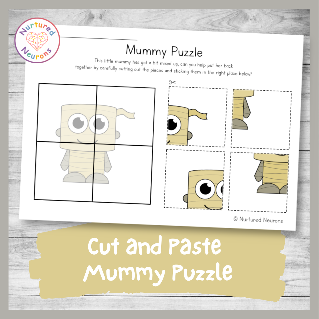 Printable Mummy Puzzle Preschool Cut And Paste Worksheet Nurtured Neurons