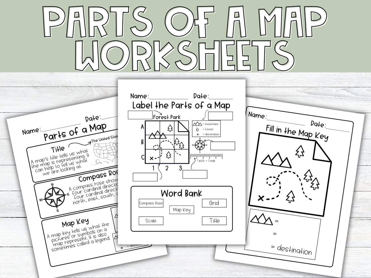 Printable Parts Of A Map Worksheets Map Worksheet Homeschool Geography Worksheet Homeschool Printable First Grade Curriculum Maps Etsy India