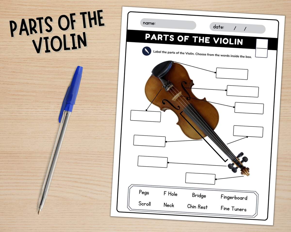Printable Parts Of The Violin Labeling Worksheets With Answer Keys Violin Diagram Label The Violin Parts Of The Instrument PDF Etsy