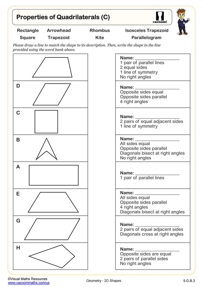 Properties Of Quadrilaterals C PDF Printable Geometry Worksheets Cazoom Math Properties Of Quadrilaterals C PDF Printable Geometry Worksheets Cazoom Math