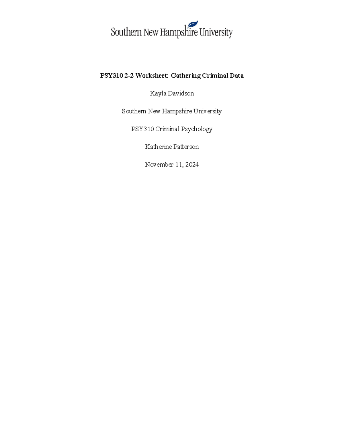 PSY 310 Criminal Psychology Data Worksheet Analyzing Criminal Cases Studocu PSY 310 Criminal Psychology Data Worksheet Analyzing Criminal Cases Studocu