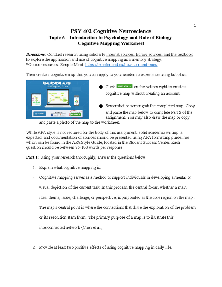 PSY 402 Cognitive Mapping Worksheet Exploring Memory Strategies Studocu