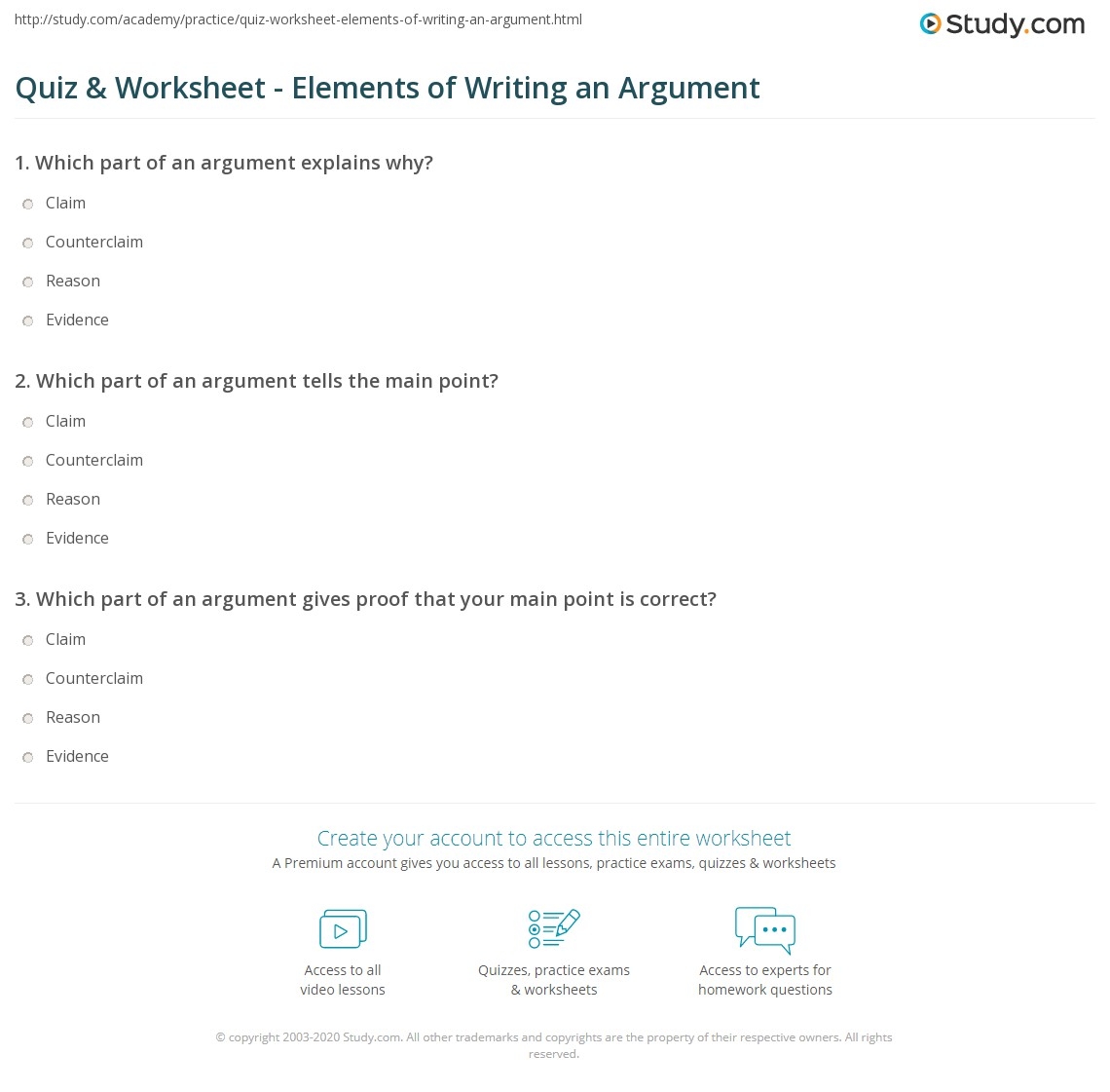 Quiz Worksheet Elements Of Writing An Argument Study Free Parts Of An Argument Worksheet Download Free Parts Of An Argument Worksheet Png Images Free Worksheets On Clipart Library