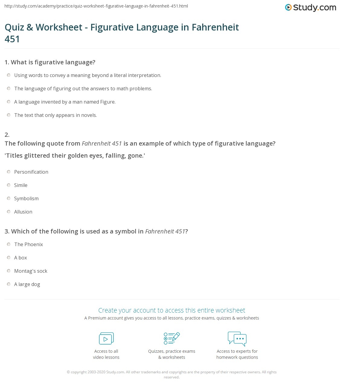 Quiz Worksheet Figurative Language In Fahrenheit 451 Study Quiz Worksheet Figurative Language In Fahrenheit 451 Study