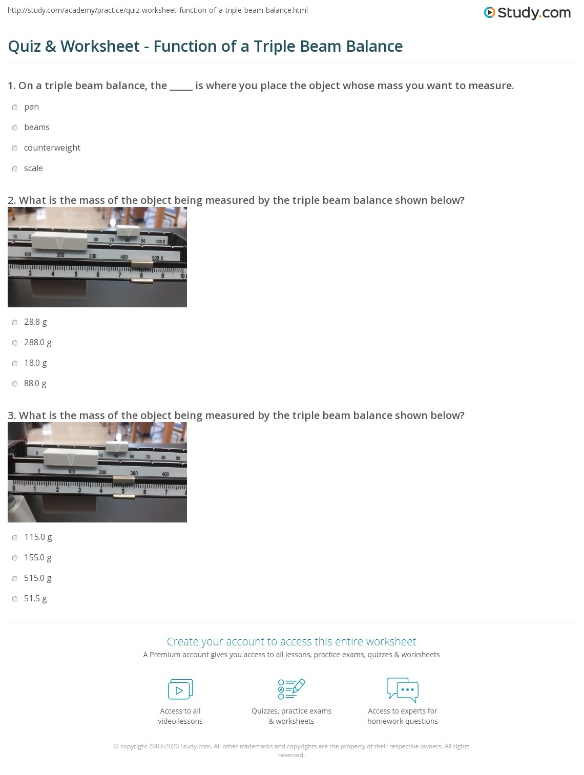 Quiz Worksheet Function Of A Triple Beam Balance Study Quiz Worksheet Function Of A Triple Beam Balance Study