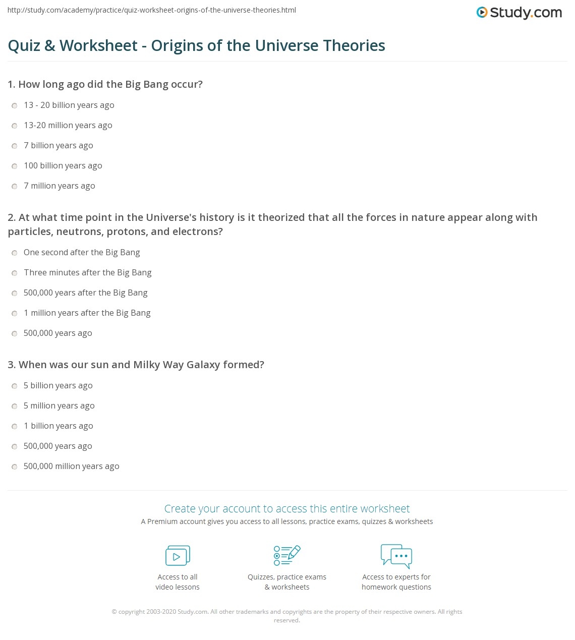 Big Bang Theory Worksheet