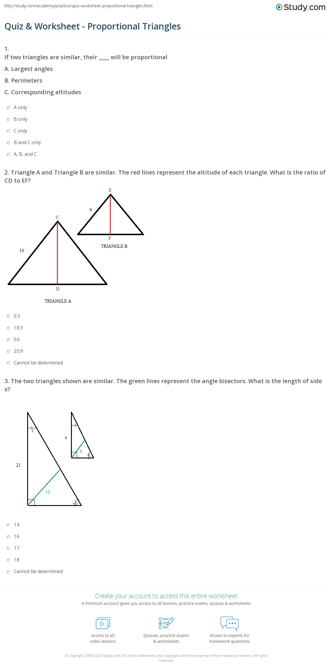 Quiz Worksheet Proportional Triangles Study Quiz Worksheet Proportional Triangles Study