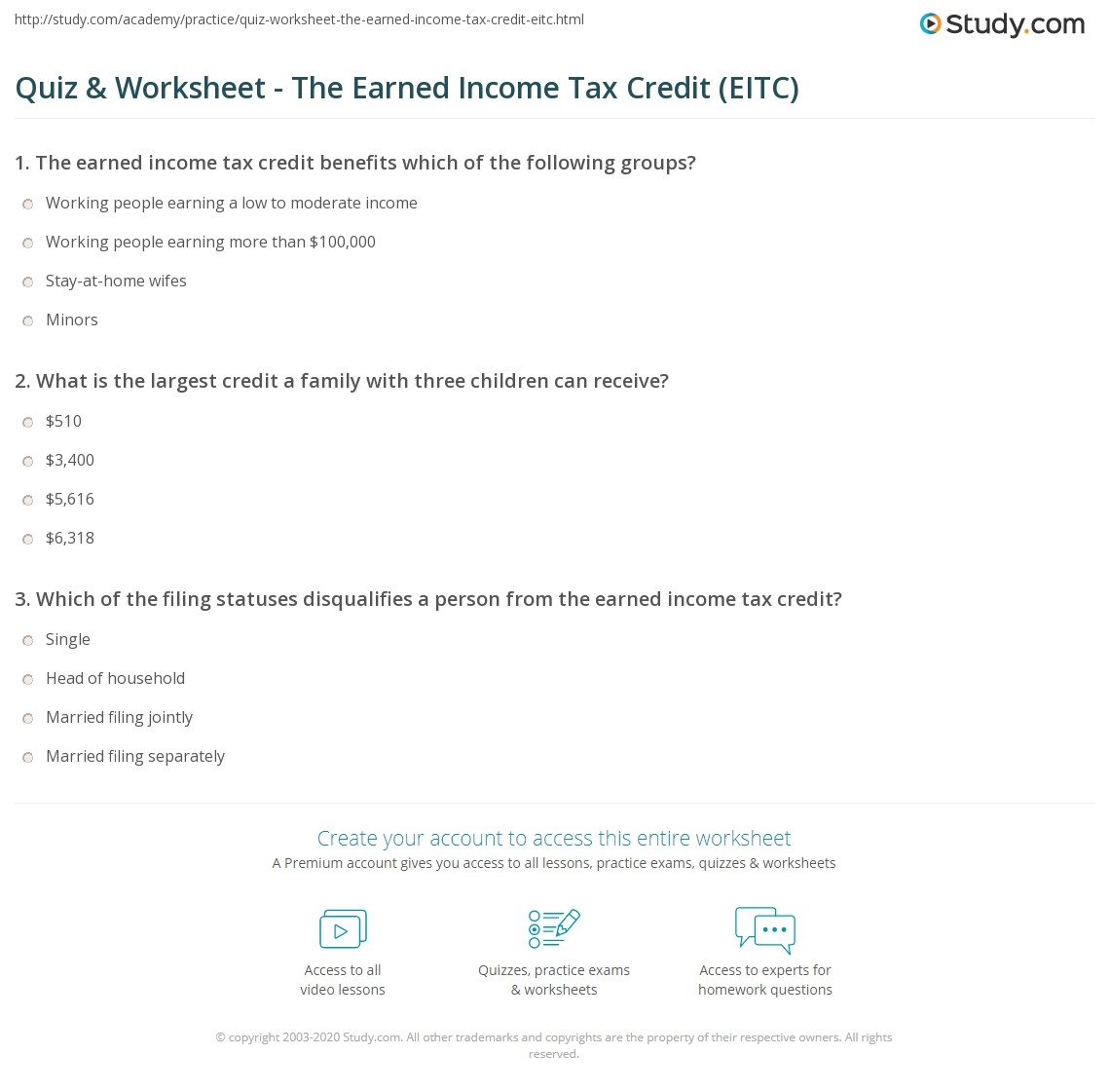 Quiz Worksheet The Earned Income Tax Credit EITC Study Worksheets Library Quiz Worksheet The Earned Income Tax Credit EITC Study Worksheets Library