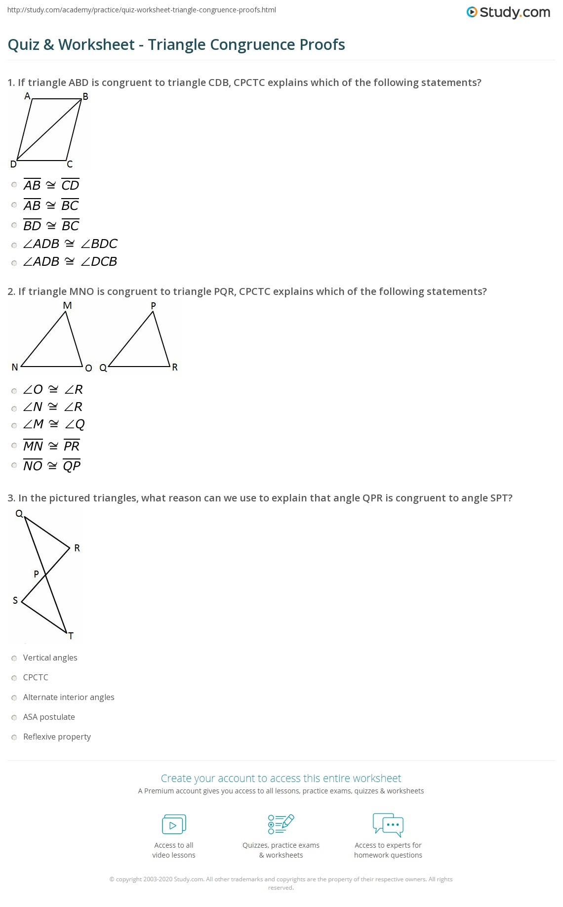 Quiz Worksheet Triangle Congruence Proofs Study Quiz Worksheet Triangle Congruence Proofs Study