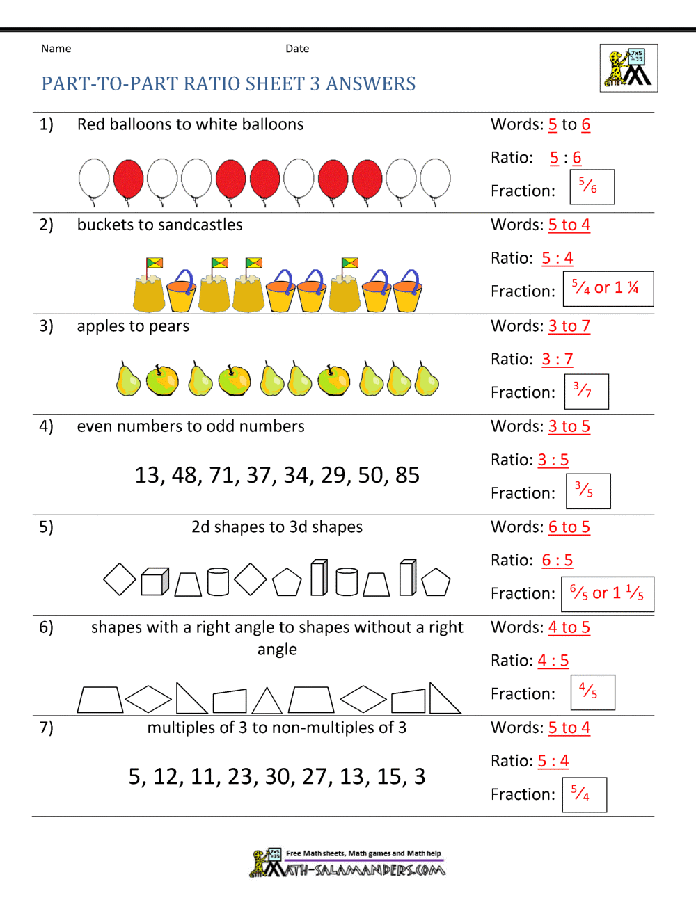 Ratio Part To Part Worksheet Ratio Part To Part Worksheet