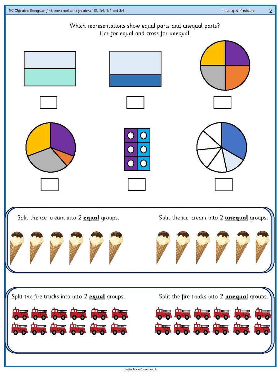 Recognise Find Name And Write Fractions One Third One Fourth Two Fourth And Three Fourth 1 Master The Curriculum