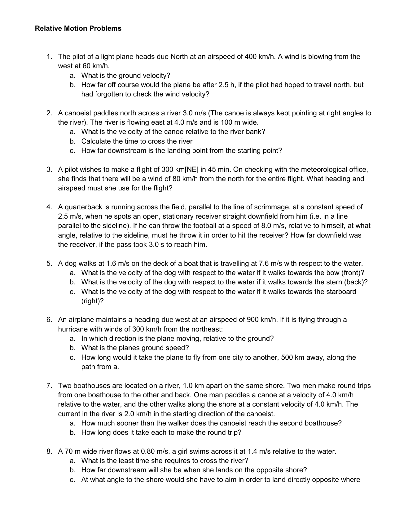 Relative Motion Riverboat Problems Worksheet Physics 1E Studocu