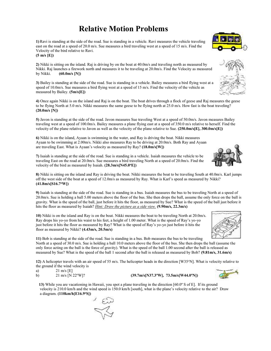 Relative Motion Problems Physics Worksheet