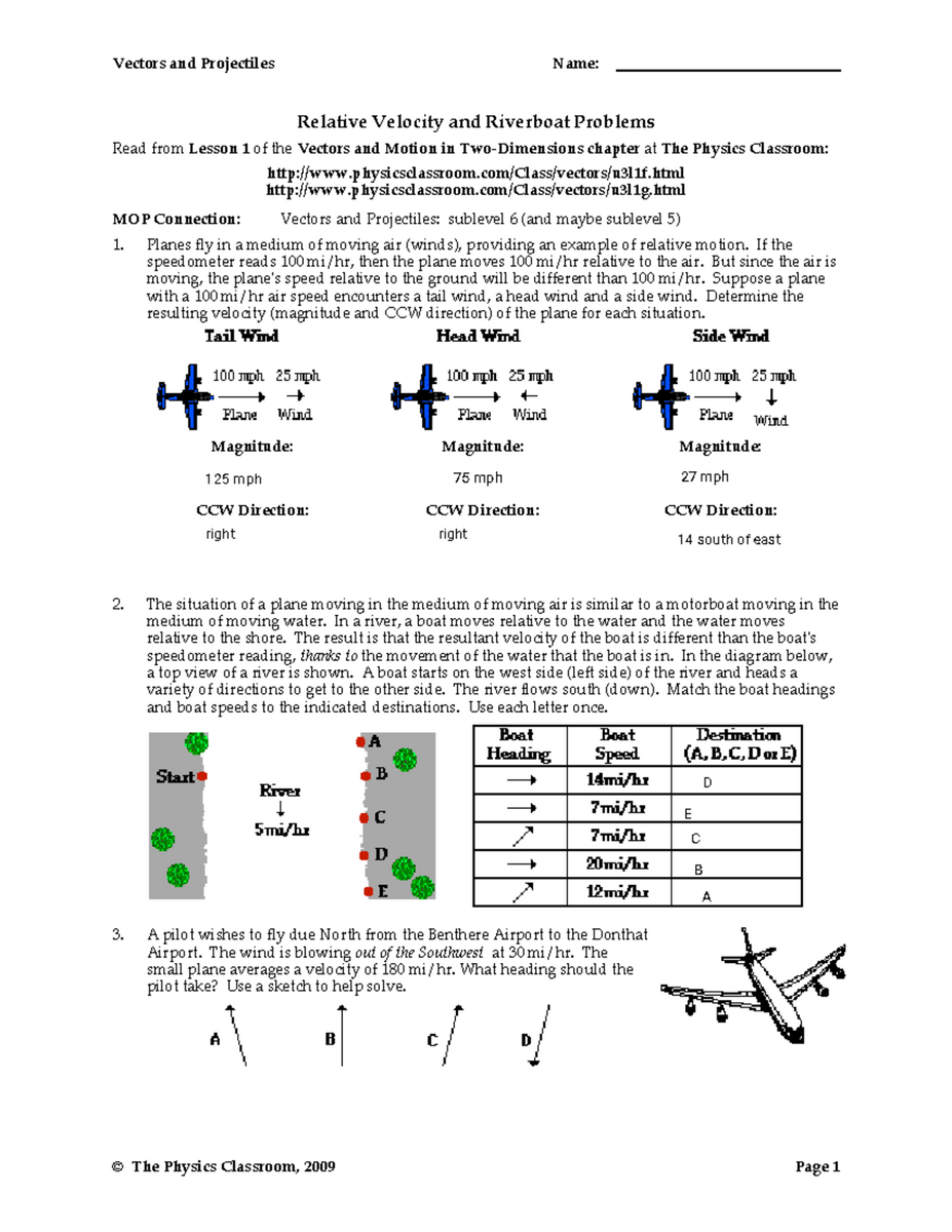 Relative Motion Riverboat Problems Worksheet Physics 1E Studocu