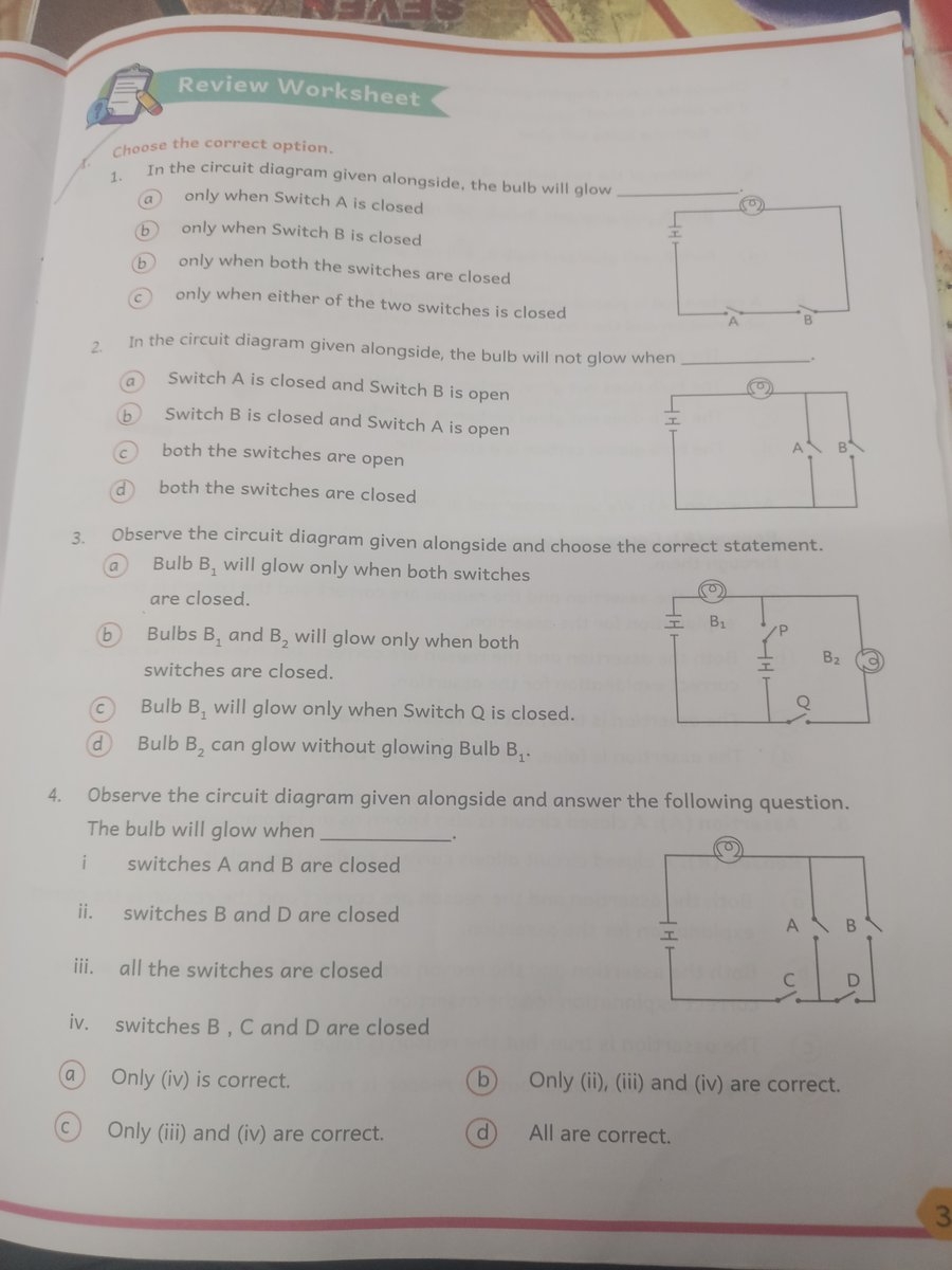 Review Worksheet Choose The Correct Option In The Circuit Diagram Given