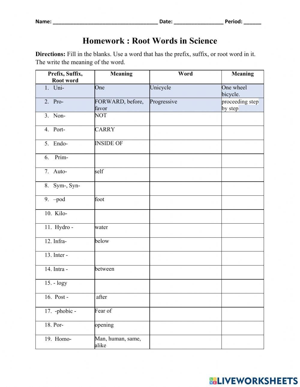 Root Words In Science Homework Worksheet Worksheets Library