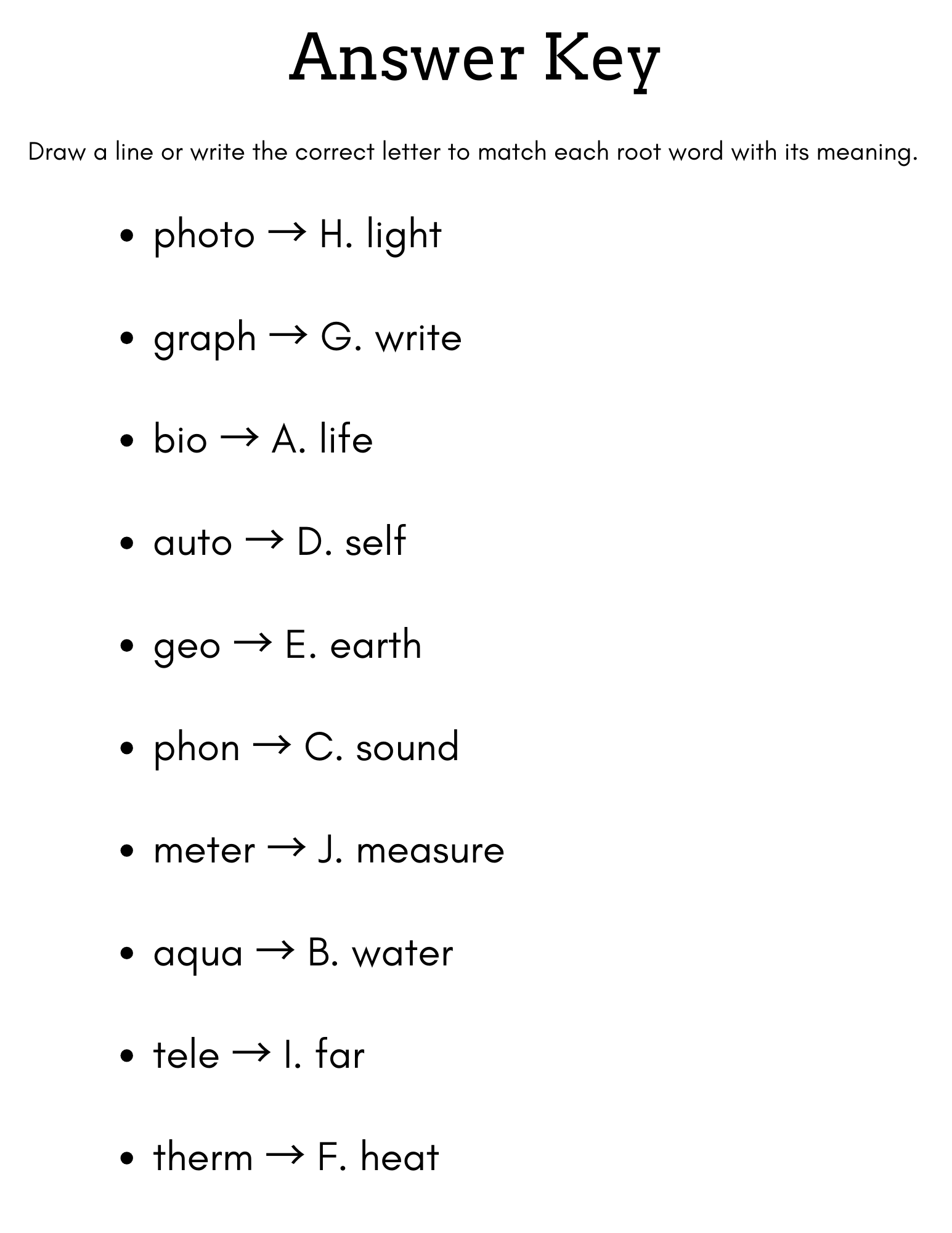 Root Words Latin And Greek Worksheet With Answers Made By Teachers
