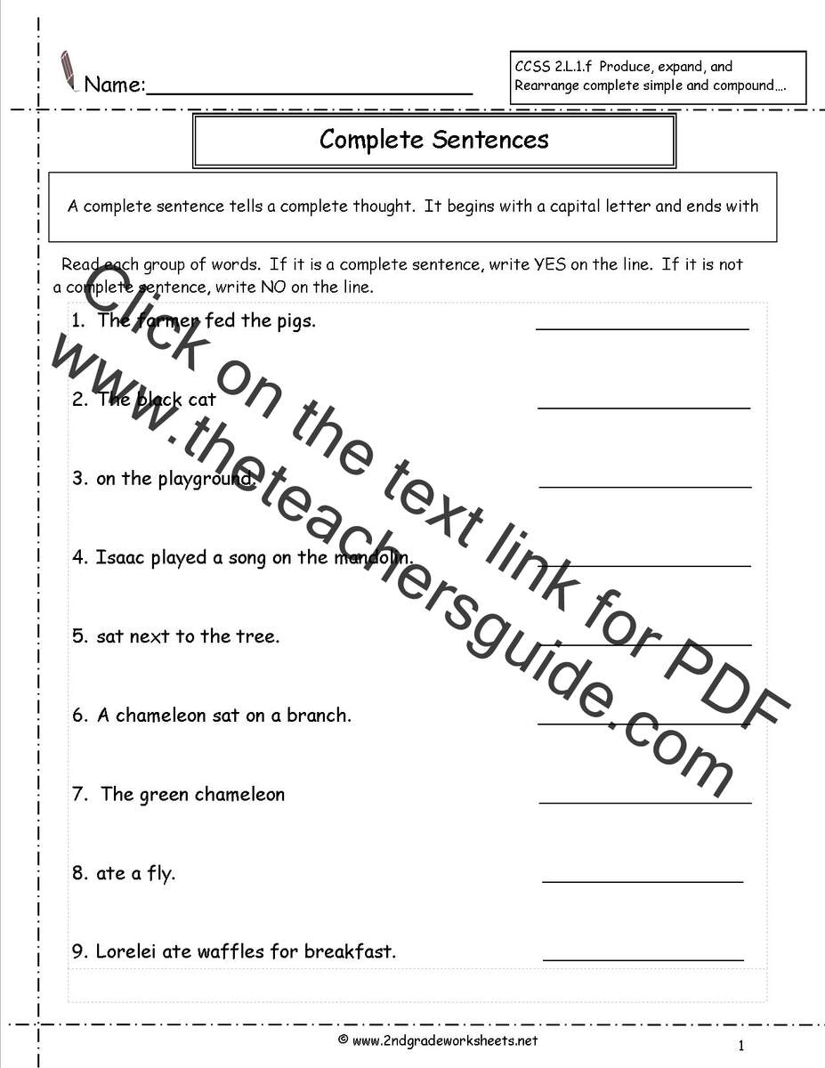Second Grade Sentences Worksheets CCSS 2 L 1 f Worksheets