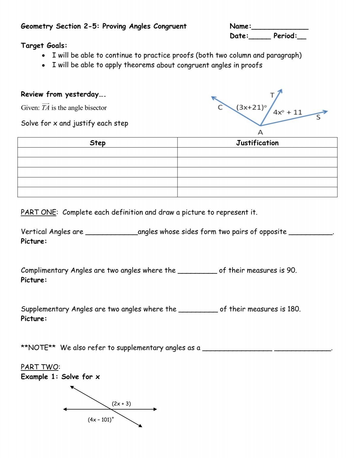 Section 2 5 Proving Angles Congruent