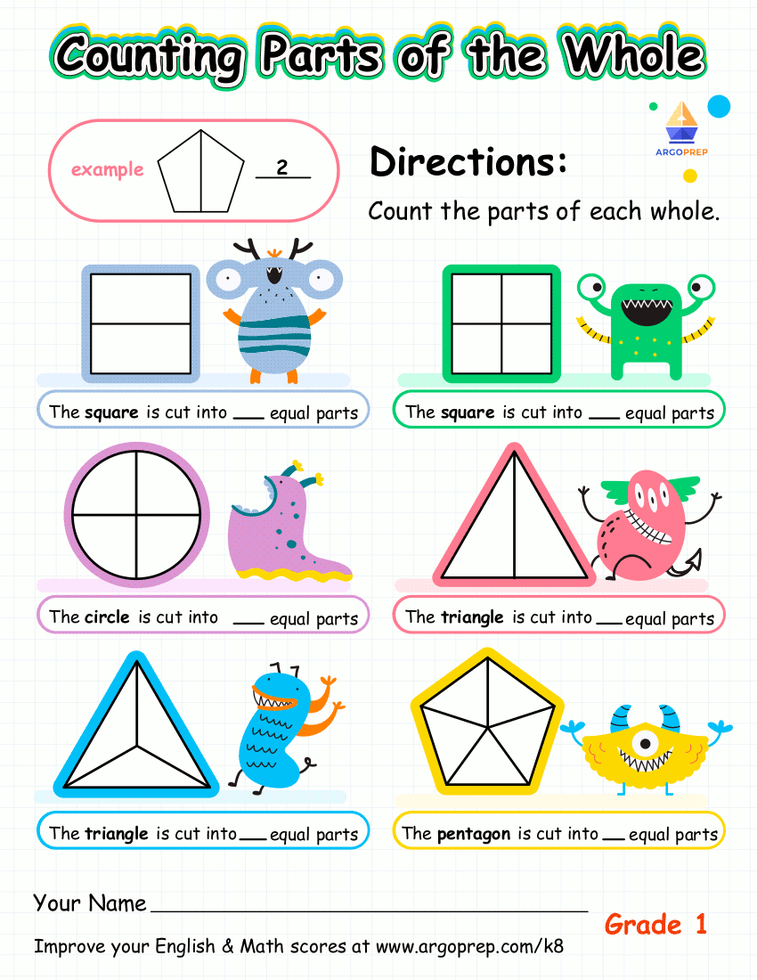 1st Grade Equal Parts Parts Of Whole Worksheets For Free ArgoPrep