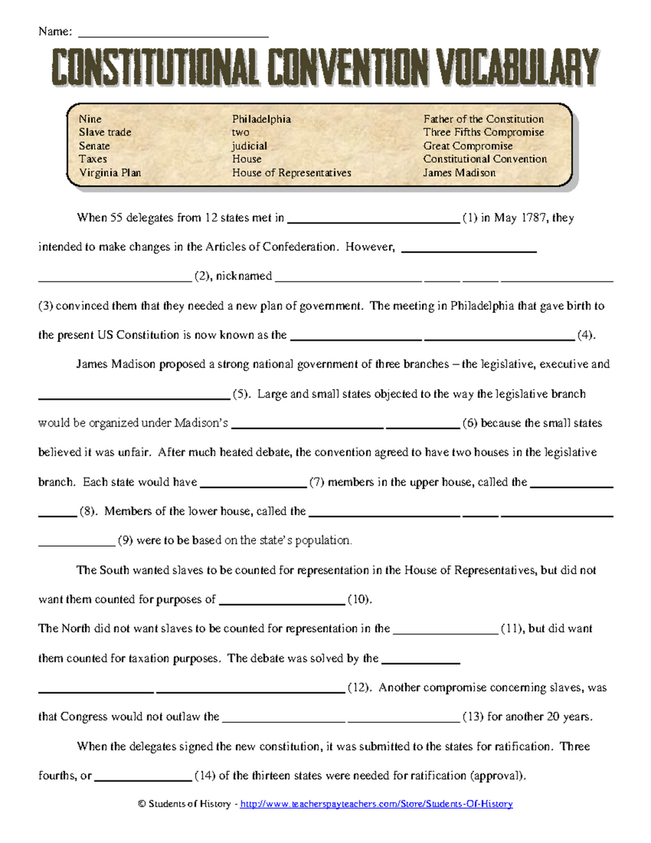 SHFA Constitutional Convention Vocabulary Overview And Key Terms Studocu