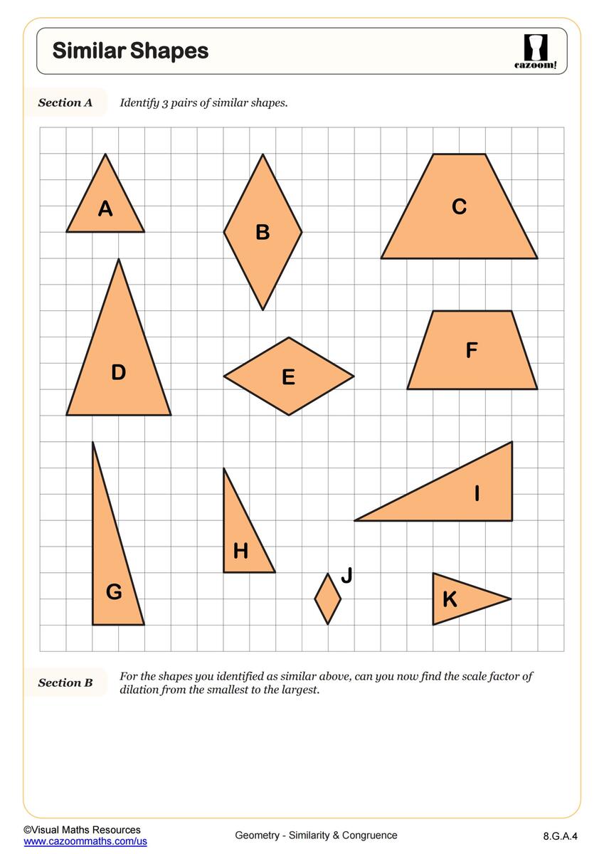 Similar Triangles A Worksheet PDF Printable Geometry Worksheet Cazoom Math