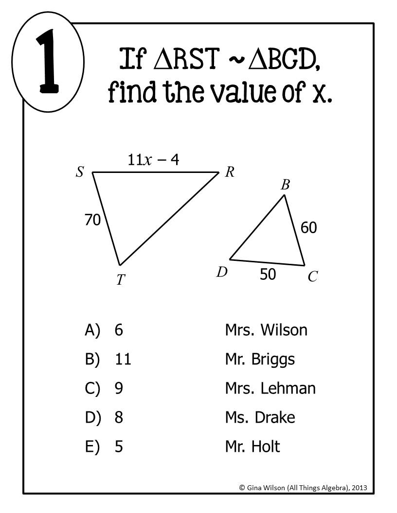 Similar Triangles Proportional Parts Math Lib Activity All Things Algebra