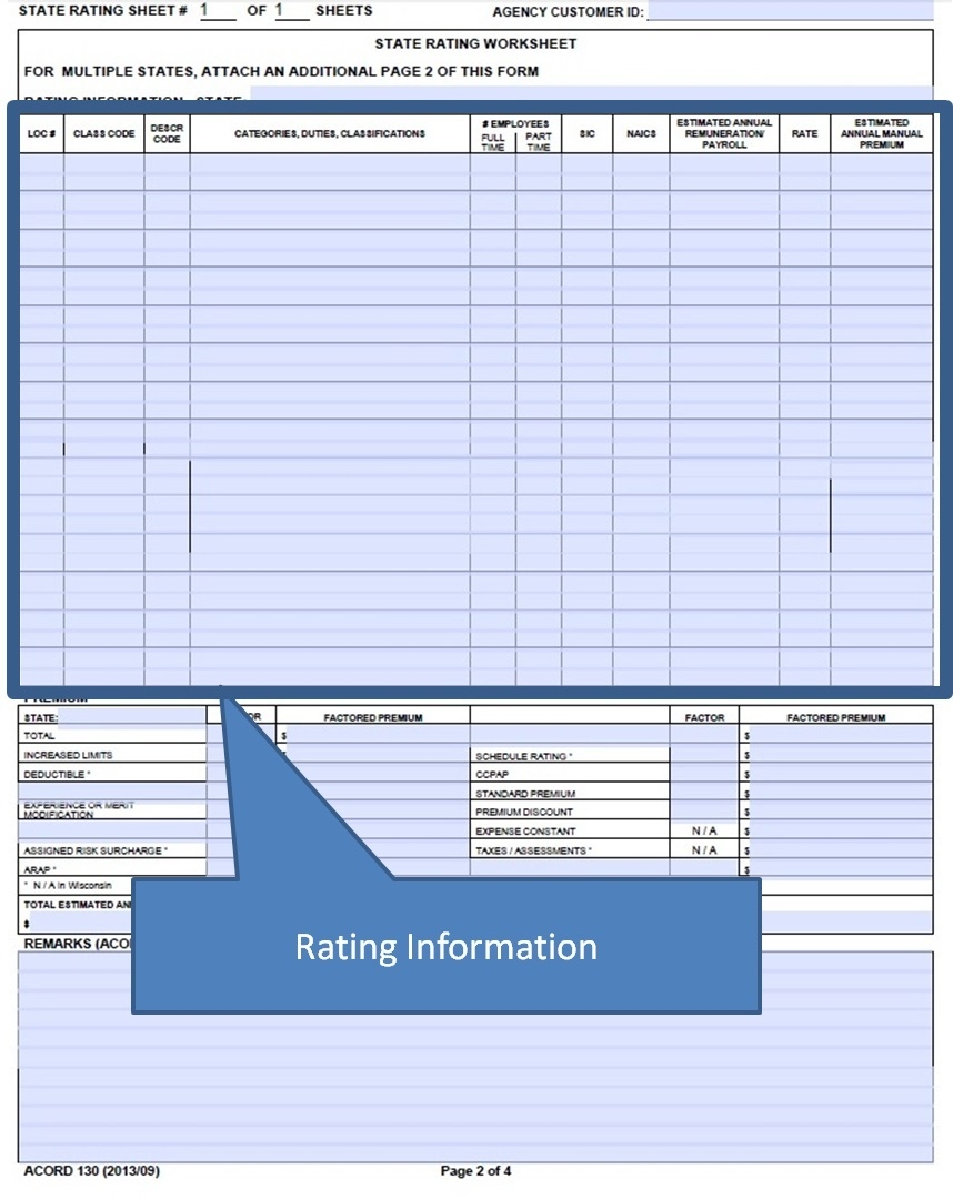 Simply Easier ACORD Forms ACORD 130 Workers Compensation Application Rating Information Section