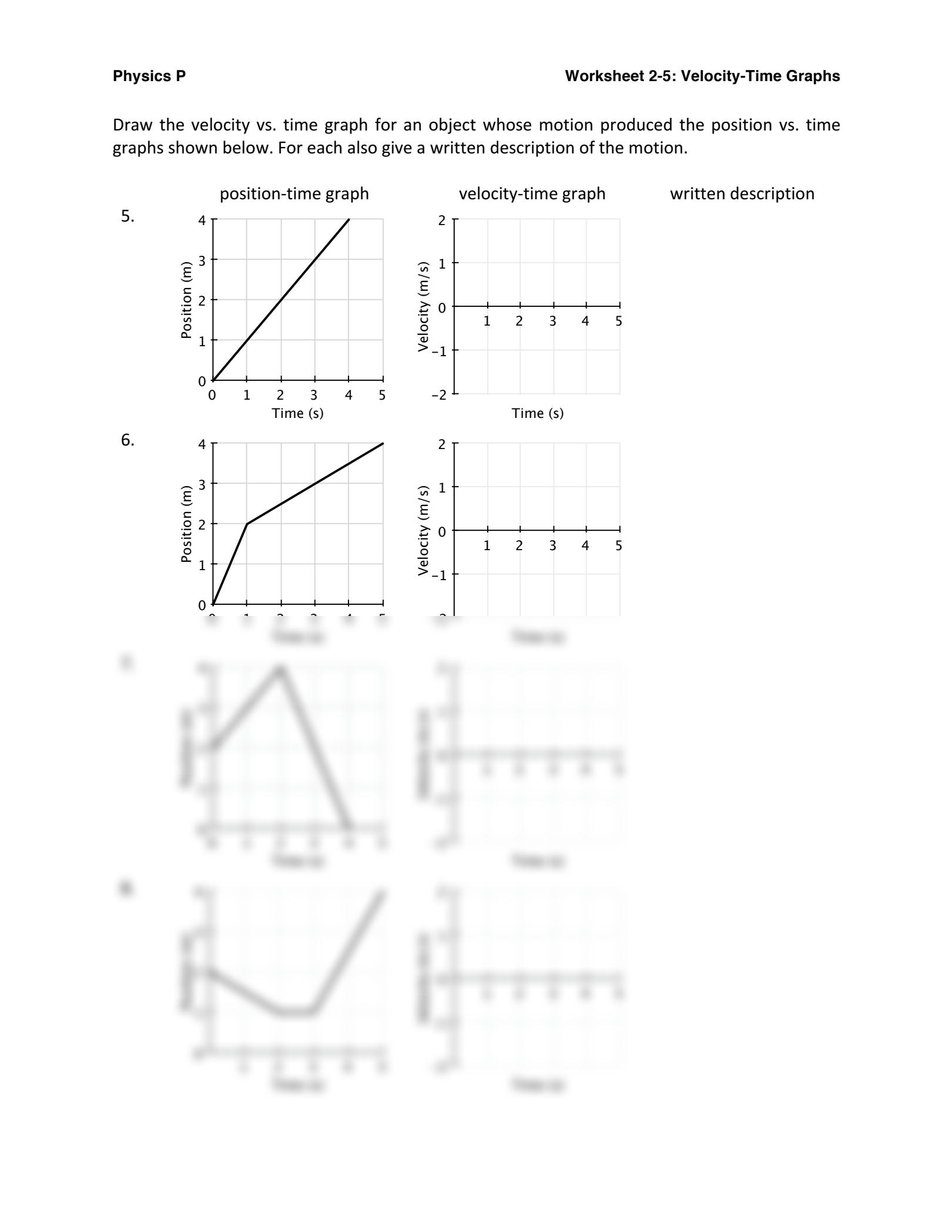 SOLUTION 2 5 Worksheet Velocity Time Graphs 1 Studypool Worksheets Library