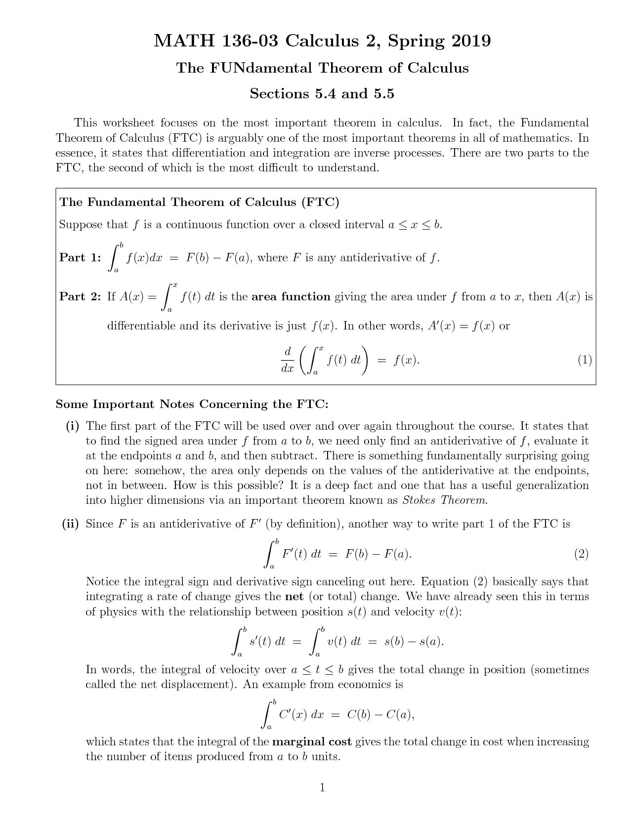 SOLUTION Fundamental Thoerem Pf Calculus Worksheet Studypool Worksheets Library