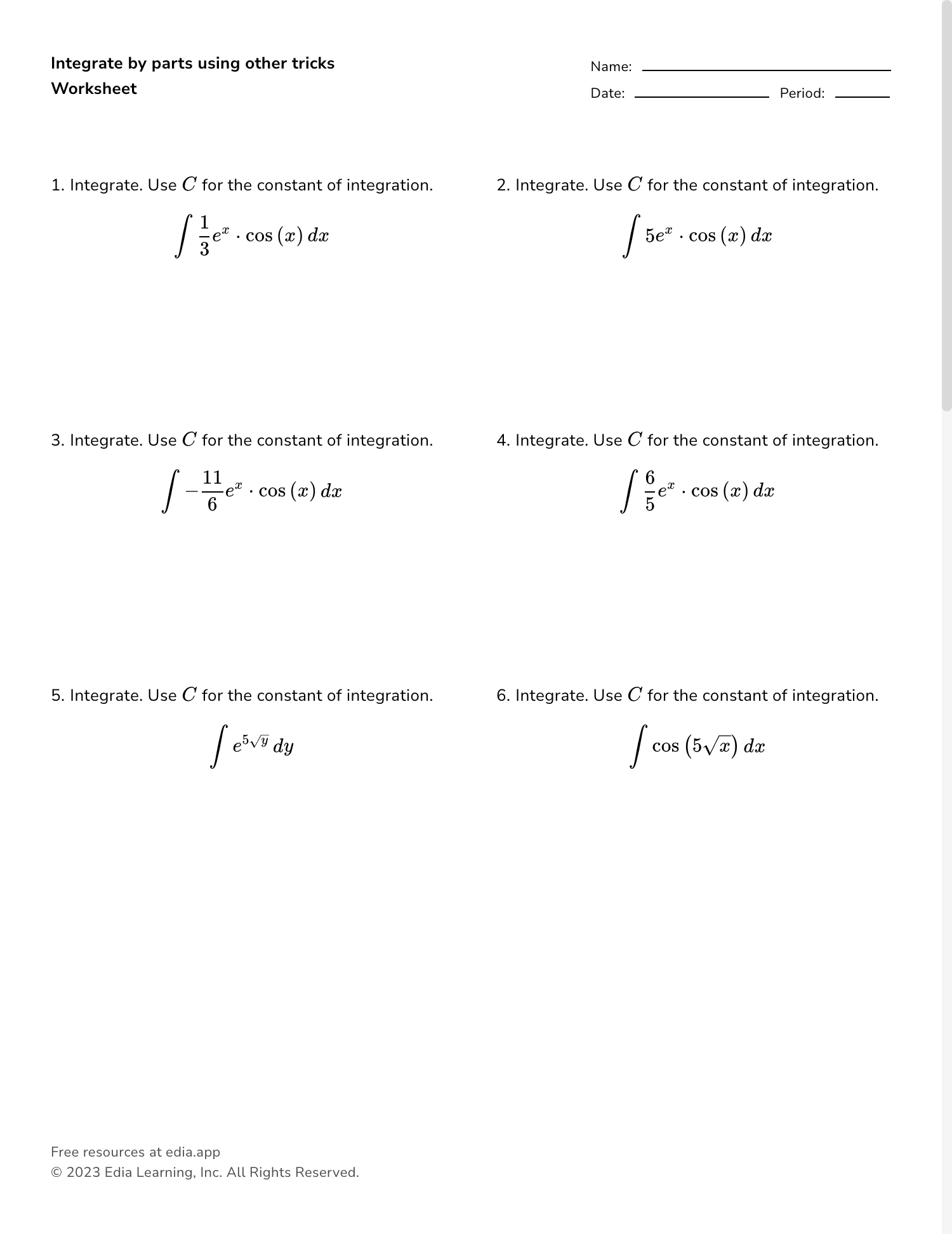 SOLUTION Integration By Parts Formulas Notes And Examples Paper Worksheets Library