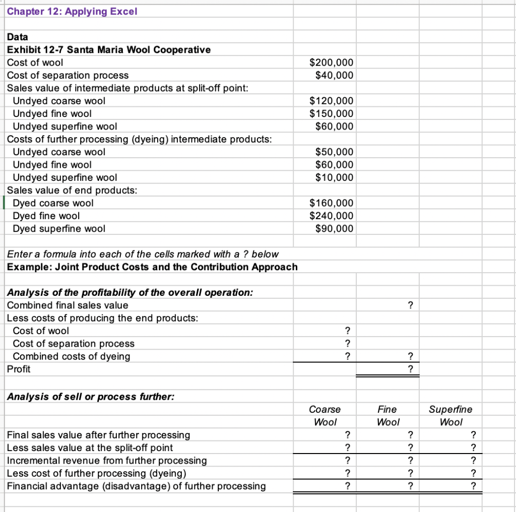 Solved Download The Applying Excel Form And Enter Formulas Chegg